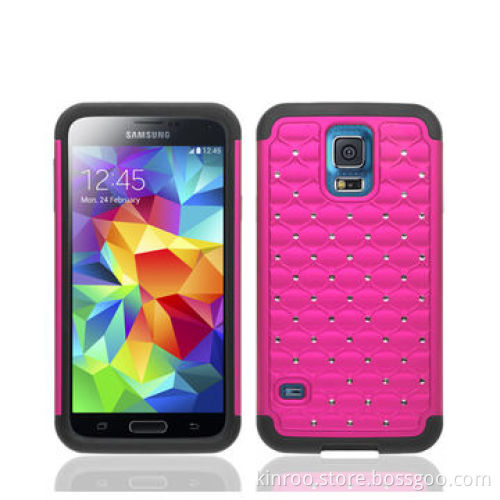 Rugged Silicone and PC Stand Case for Samsung S5 with Fake Crystal